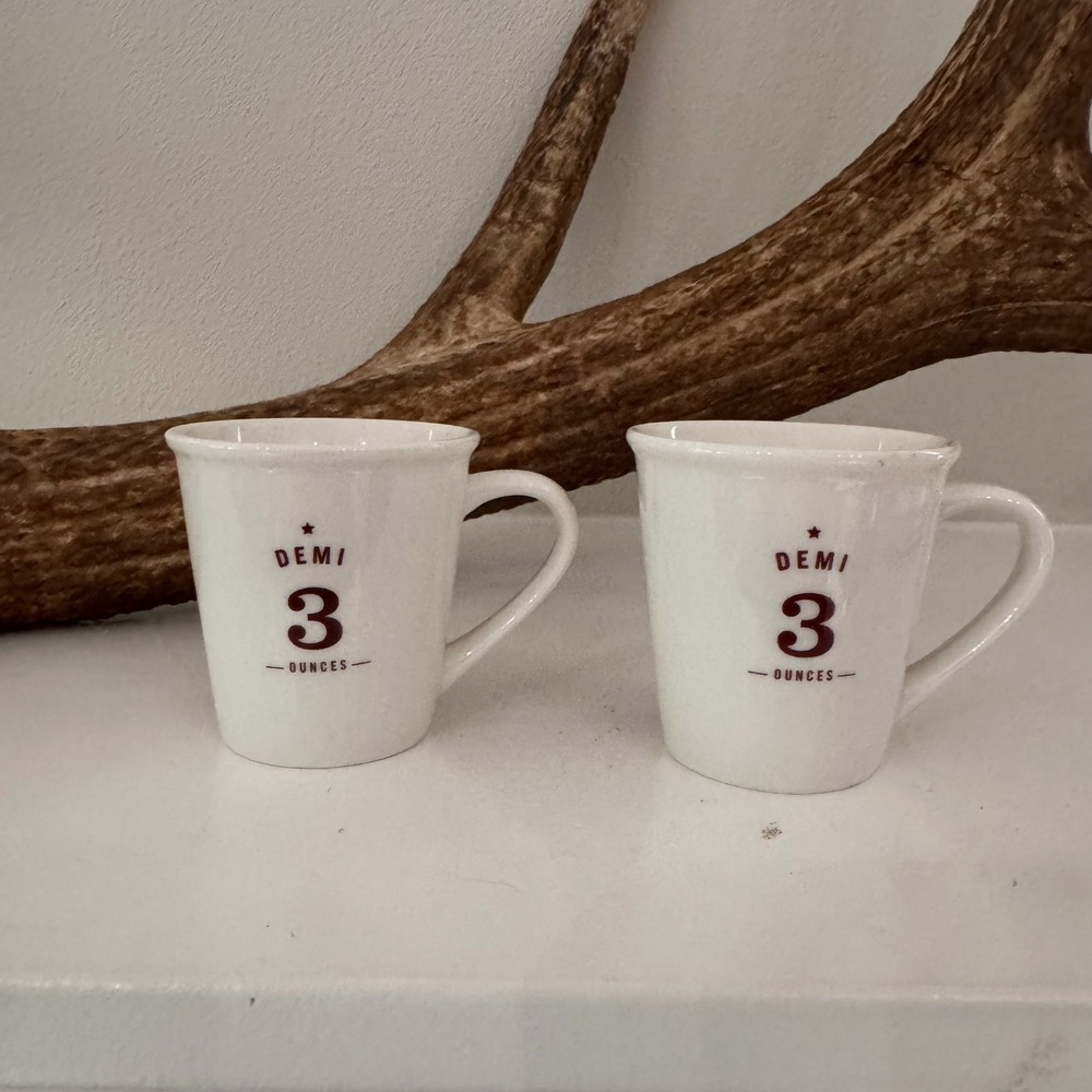 Starbucks Demi 3 Ounces Espresso Mugs Set of 2 Cream Ceramic Est 1971 2010 Cup